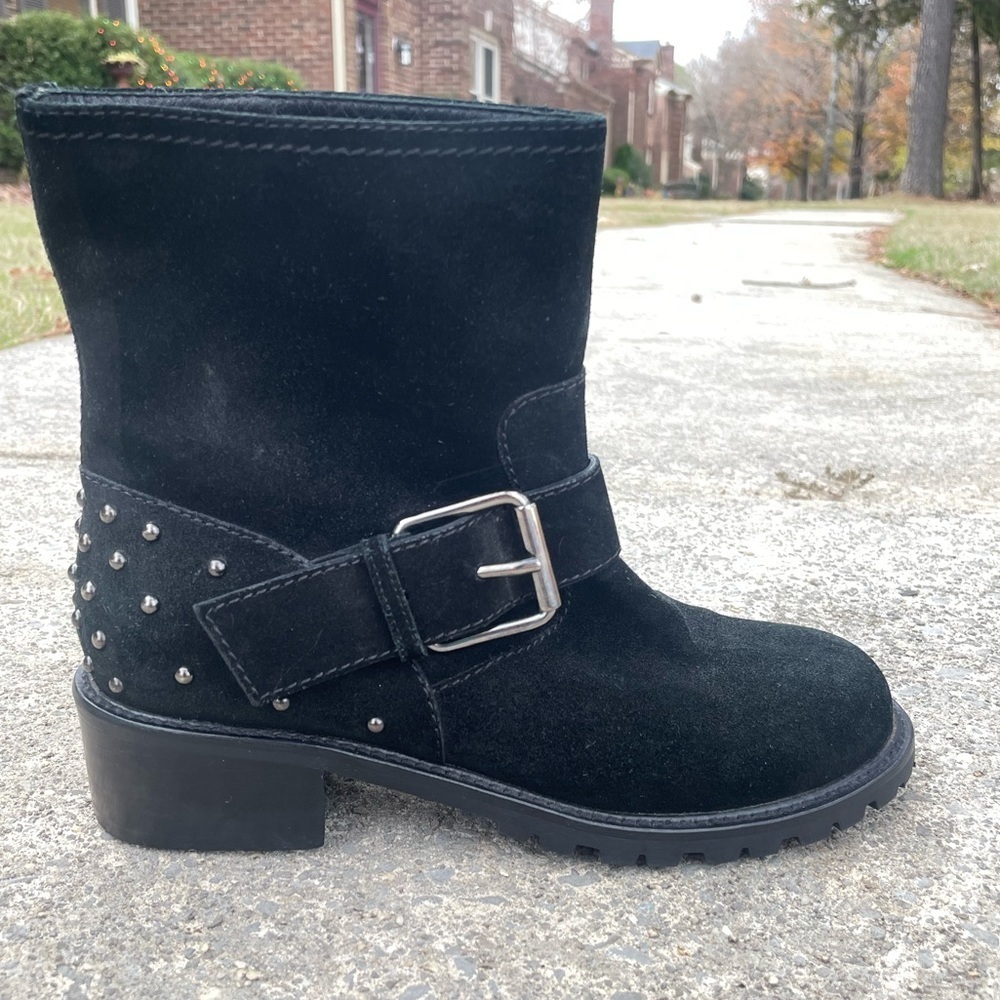 Barneys New York Studded Heel leather Moto boots Sz 6